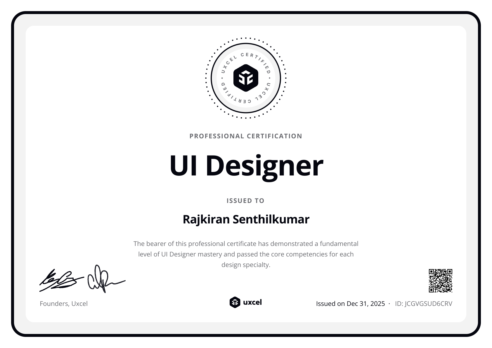 Rajkiran Senthilkumar's certificate